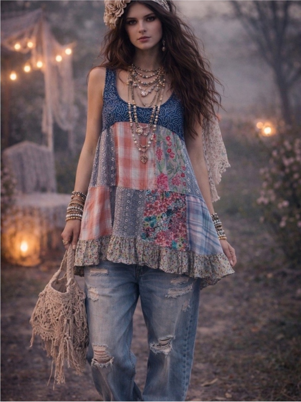 YOUNG THREADS Bohemian Patchwork Tank Top